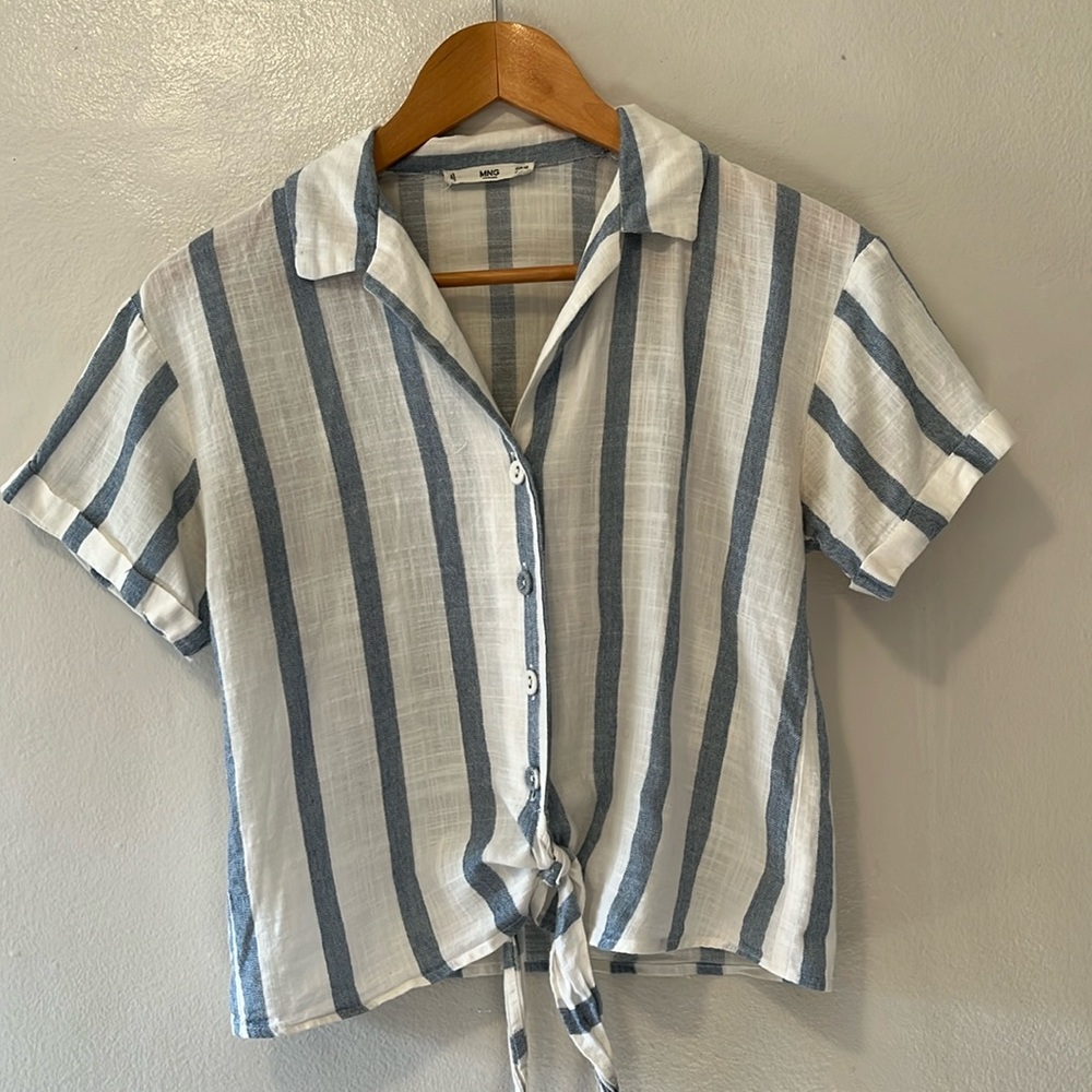Mango Striped Button-Up Blouse
